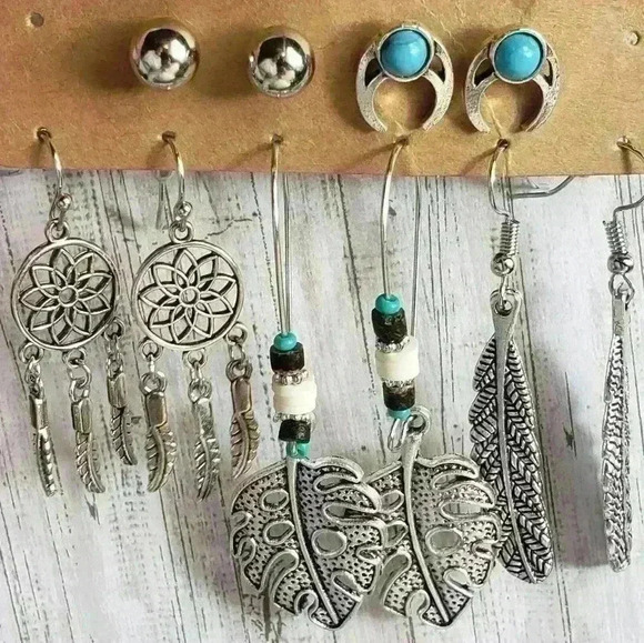 NWT Bohemian Vintage Earrings Silver Alloy Turquoise Bohemian Hippy Western - Picture 8 of 8